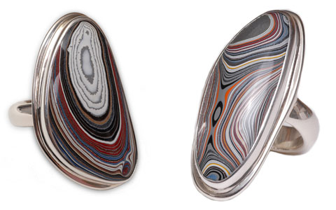 km_rings_carpaint Rings made from Fordite (recycled car paint!) and recycled sterling silver.